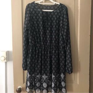 MUDD Peasant Patterned Dress Long Sleeve Elastic Waist Boho Style Dress …